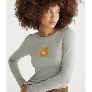 Teddy Bear Bow Long Sleeve Baby Tee Seriously Soft by Aeropostale Size Large